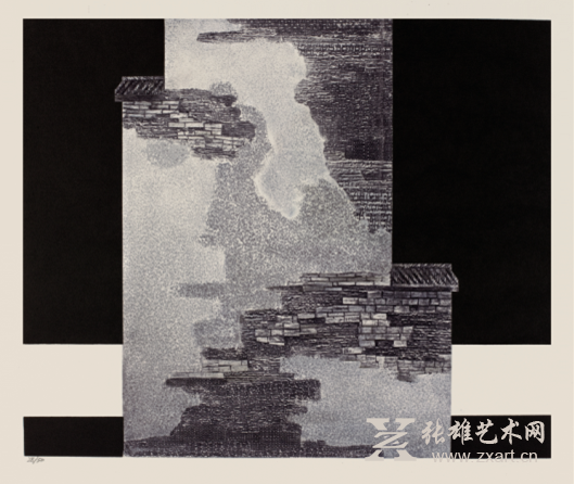 西递村系列之二十 1989年 50×60cm 水印版画 应天齐